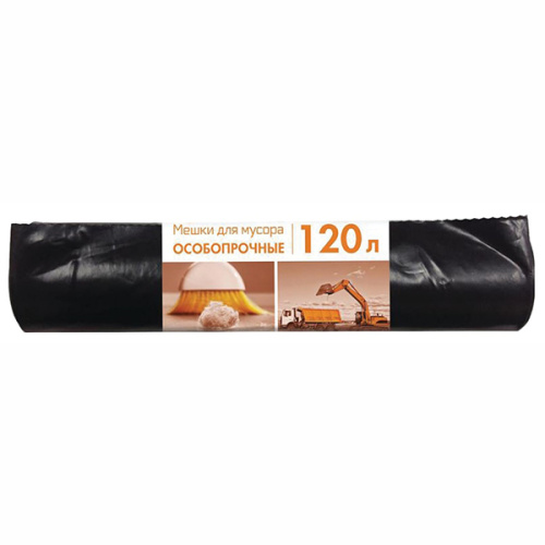 Мешки для мусора 120 л, черные, в рулоне 10 шт., ПВД, 80 мкм, 70 х108 см, особо прочные, КОНЦЕПЦИЯ БЫТА, 3156